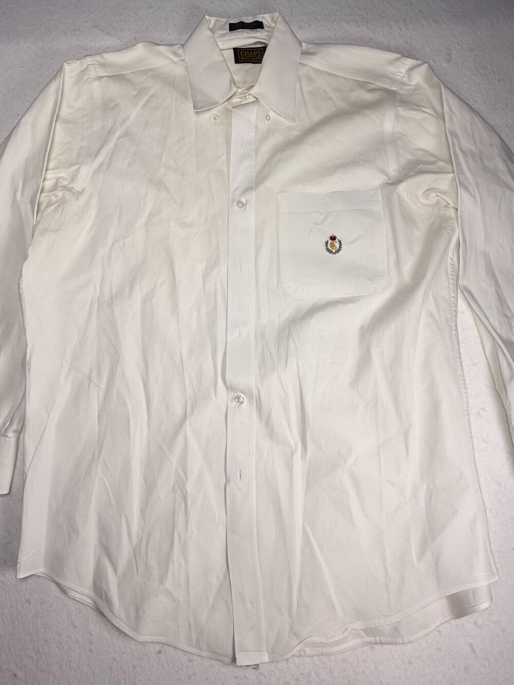 Chaps Ralph Lauren Mens White Oxford Button Down Shirt Crest Logo 16 32/33 VTG L